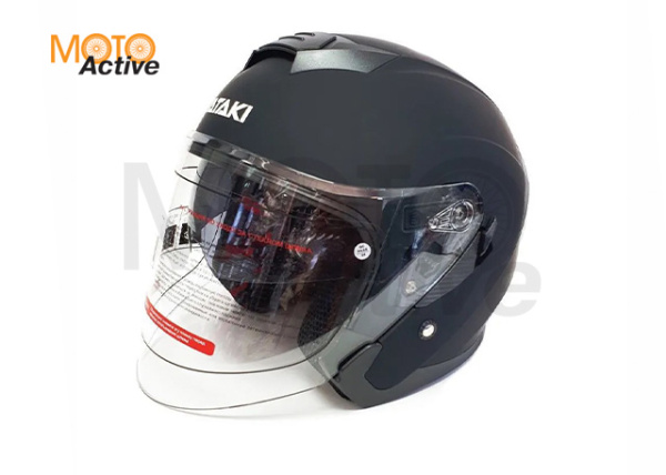 Шлем (открытый со стеклом) Ataki JK526 Stripe, черный/белый матовый